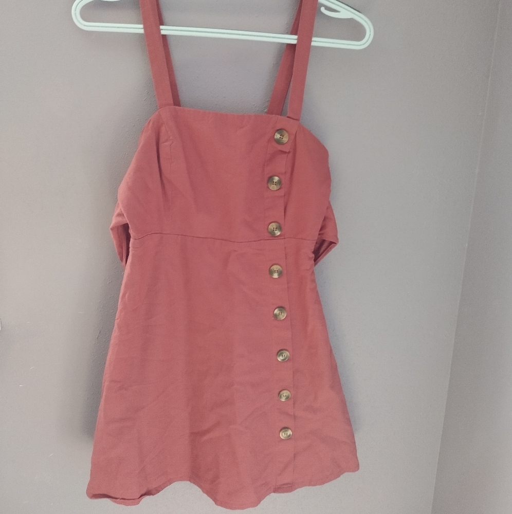 Lulus Linen Blend Terracotta Tie Back Side Button Mini Dress Size XS - Picture 2 of 12